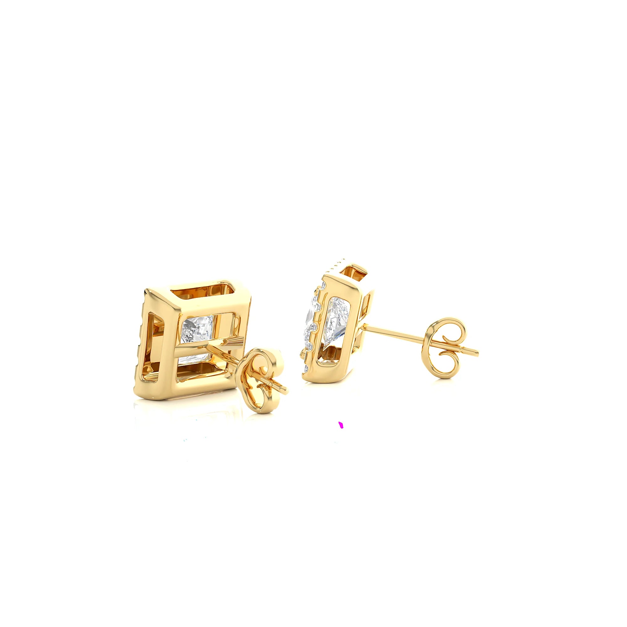 0.75 Carat Princess Cut Halo Studs Earrings