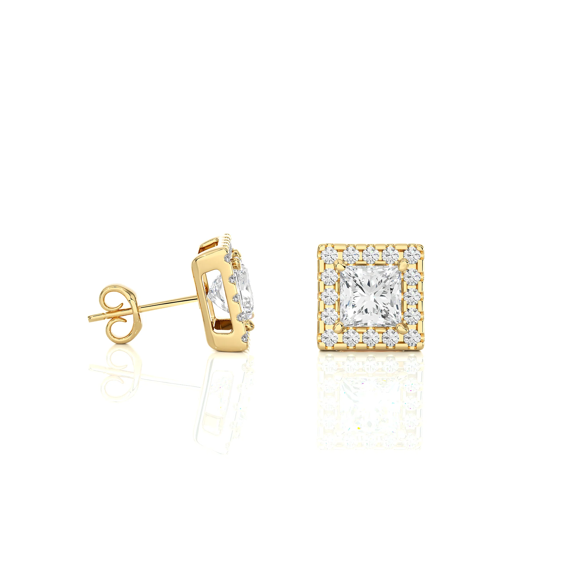 0.75 Carat Princess Cut Halo Studs Earrings