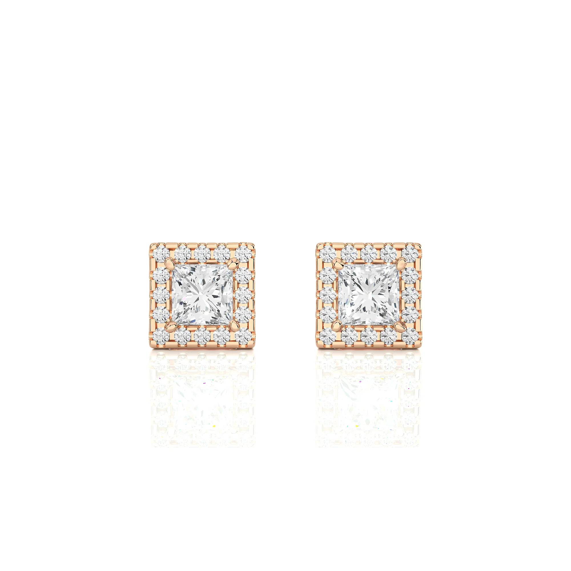 0.75 Carat Princess Cut Halo Studs Earrings