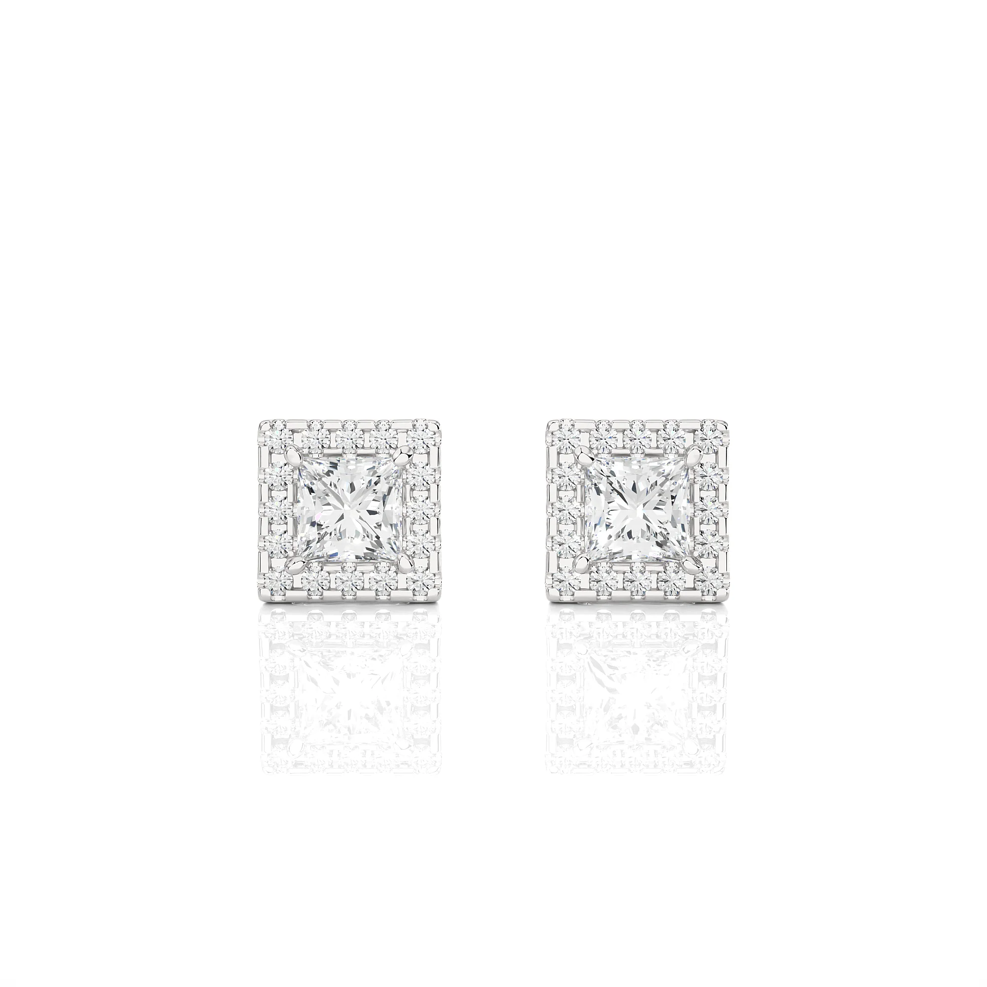 0.75 Carat Princess Cut Halo Studs Earrings