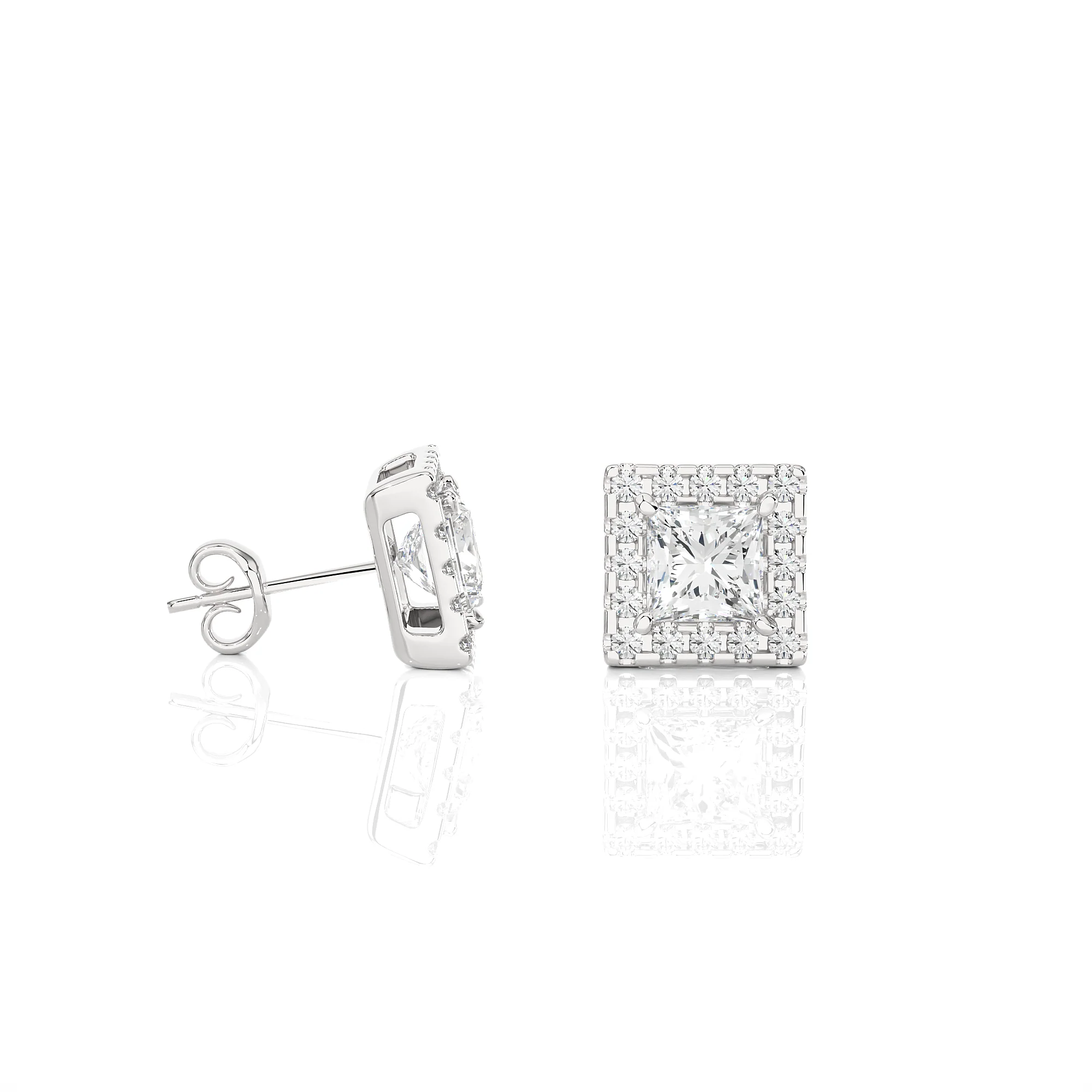 0.75 Carat Princess Cut Halo Studs Earrings