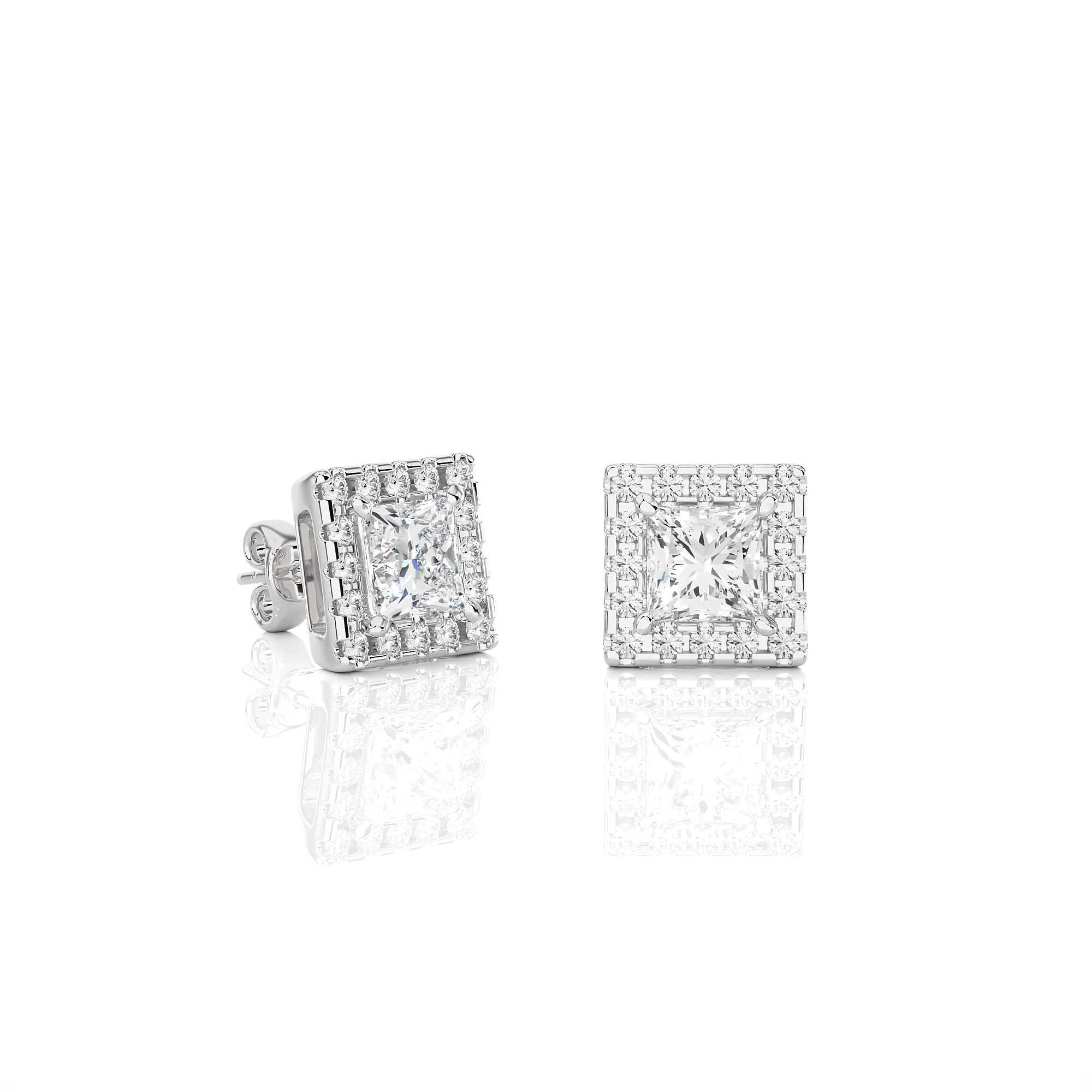 0.75 Carat Princess Cut Halo Studs Earrings