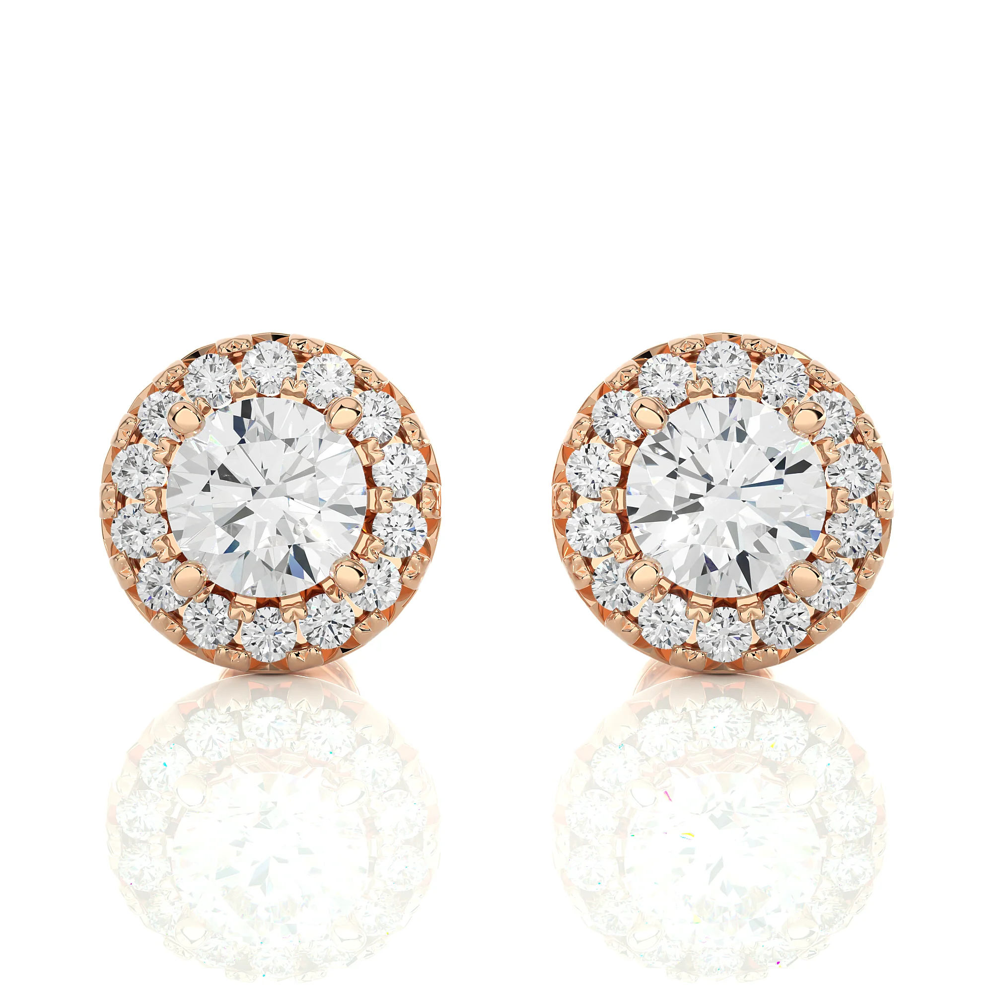 0.75 Carat Round Solitaire Diamond Halo Studs Earrings