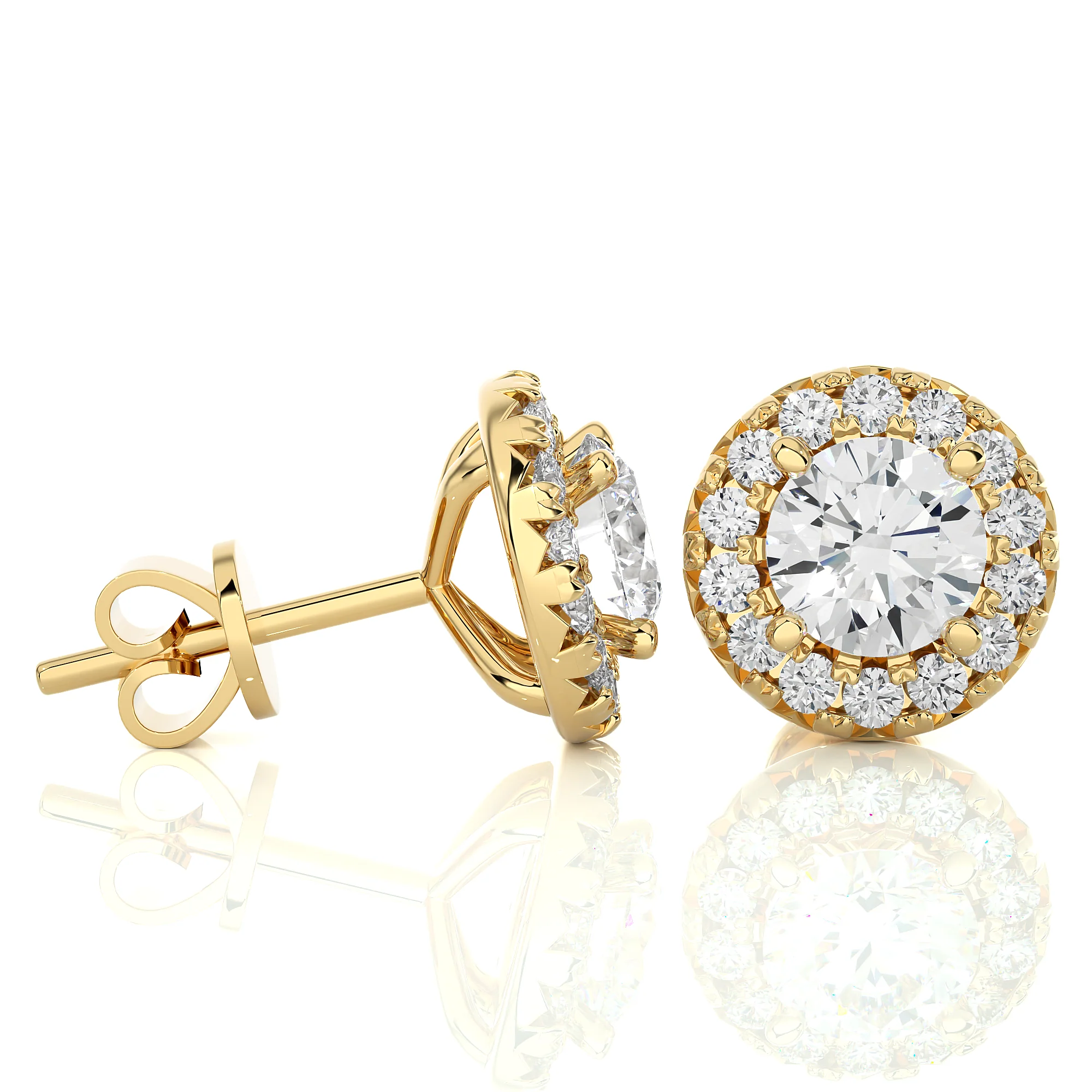 0.75 Carat Round Solitaire Diamond Halo Studs Earrings