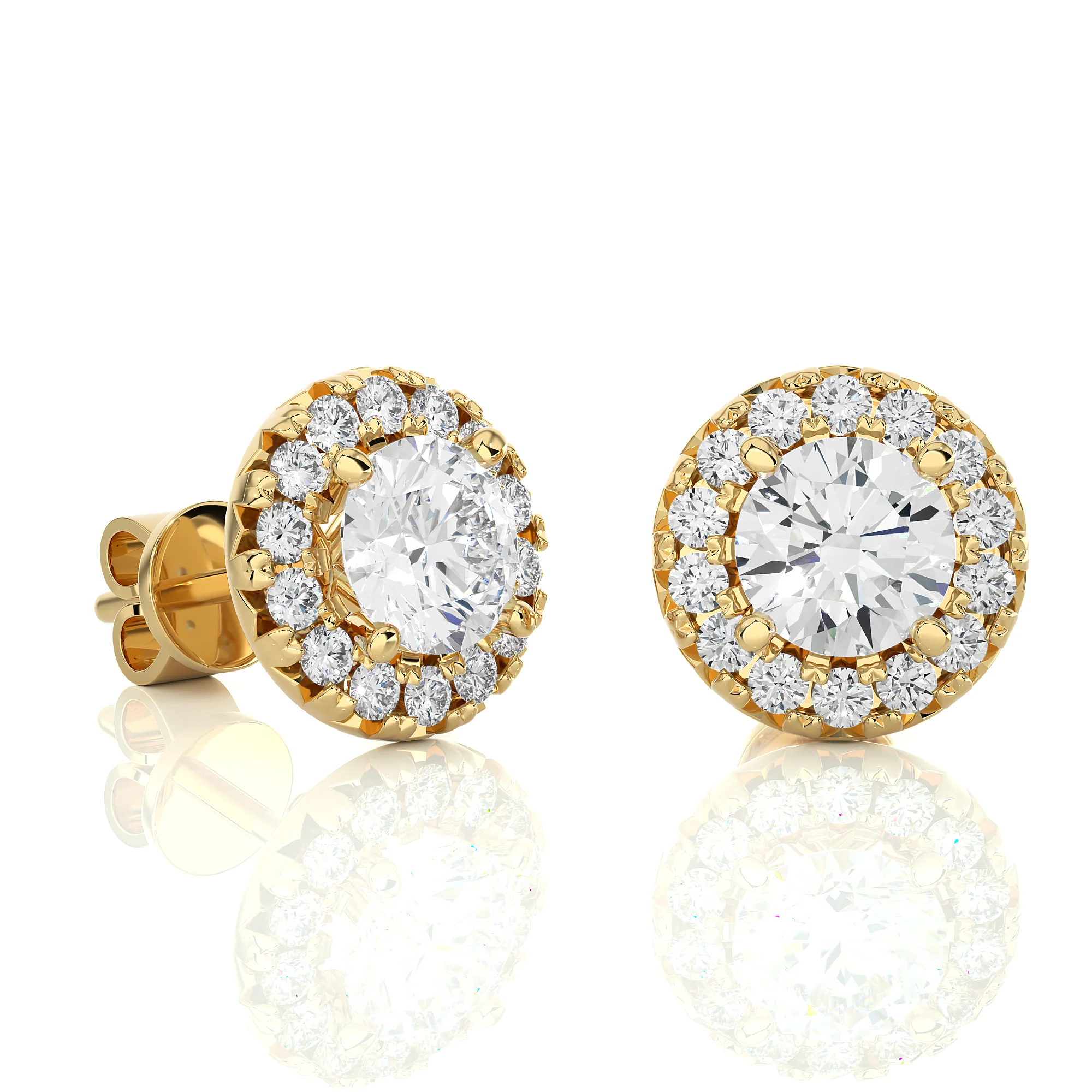 0.75 Carat Round Solitaire Diamond Halo Studs Earrings