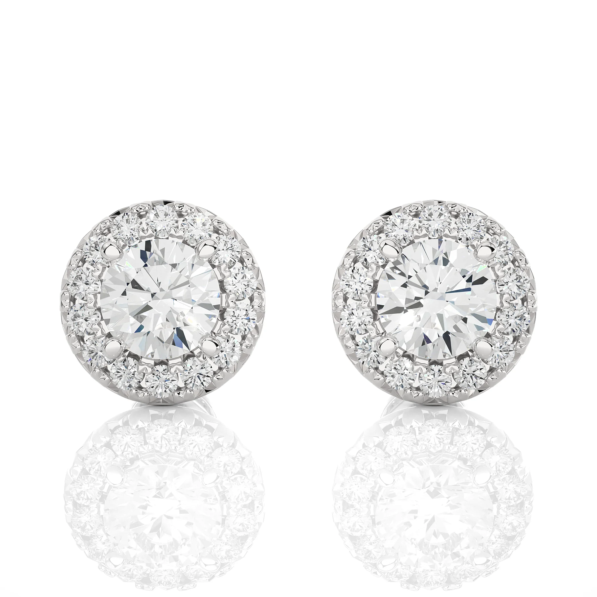 0.75 Carat Round Solitaire Diamond Halo Studs Earrings