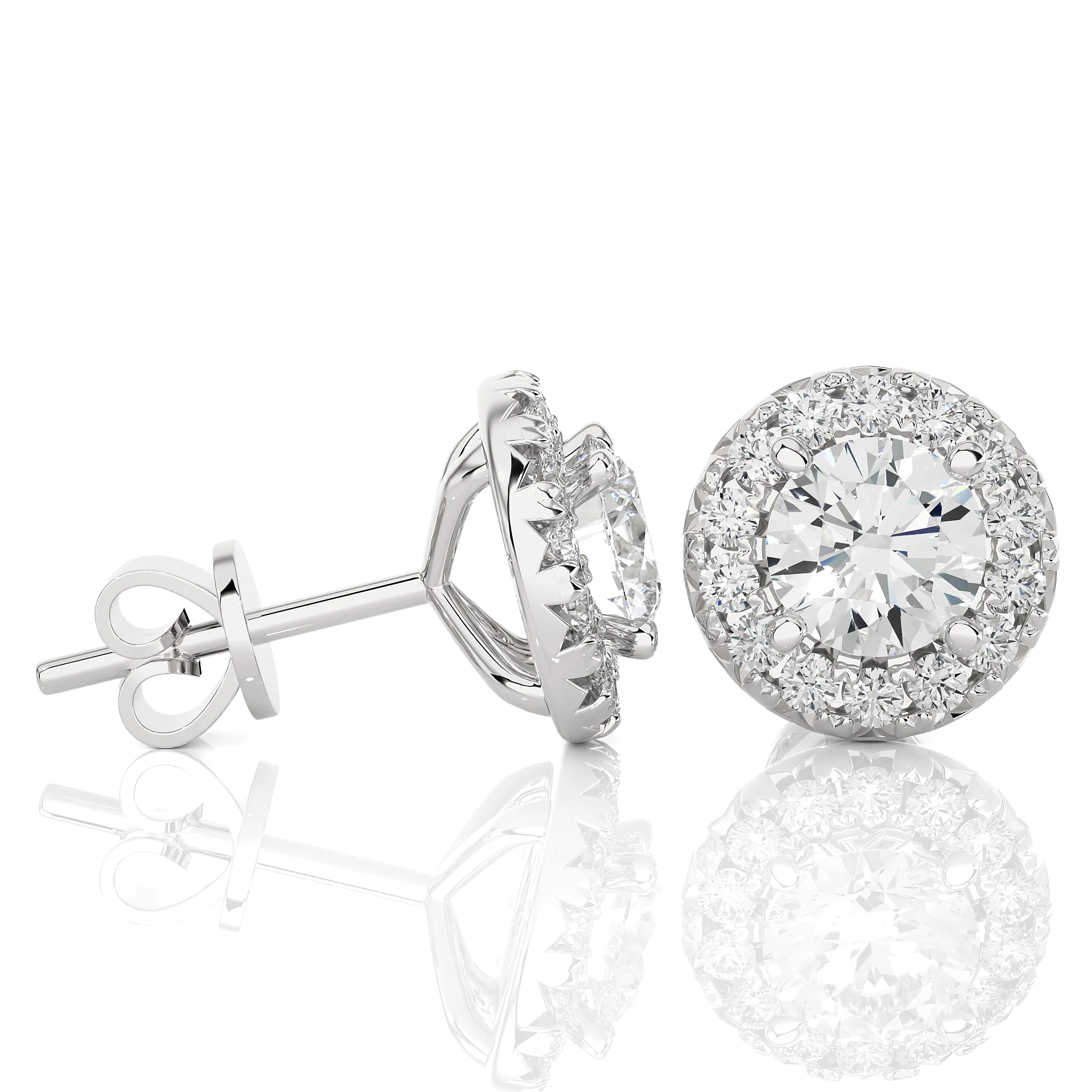 0.75 Carat Round Solitaire Diamond Halo Studs Earrings