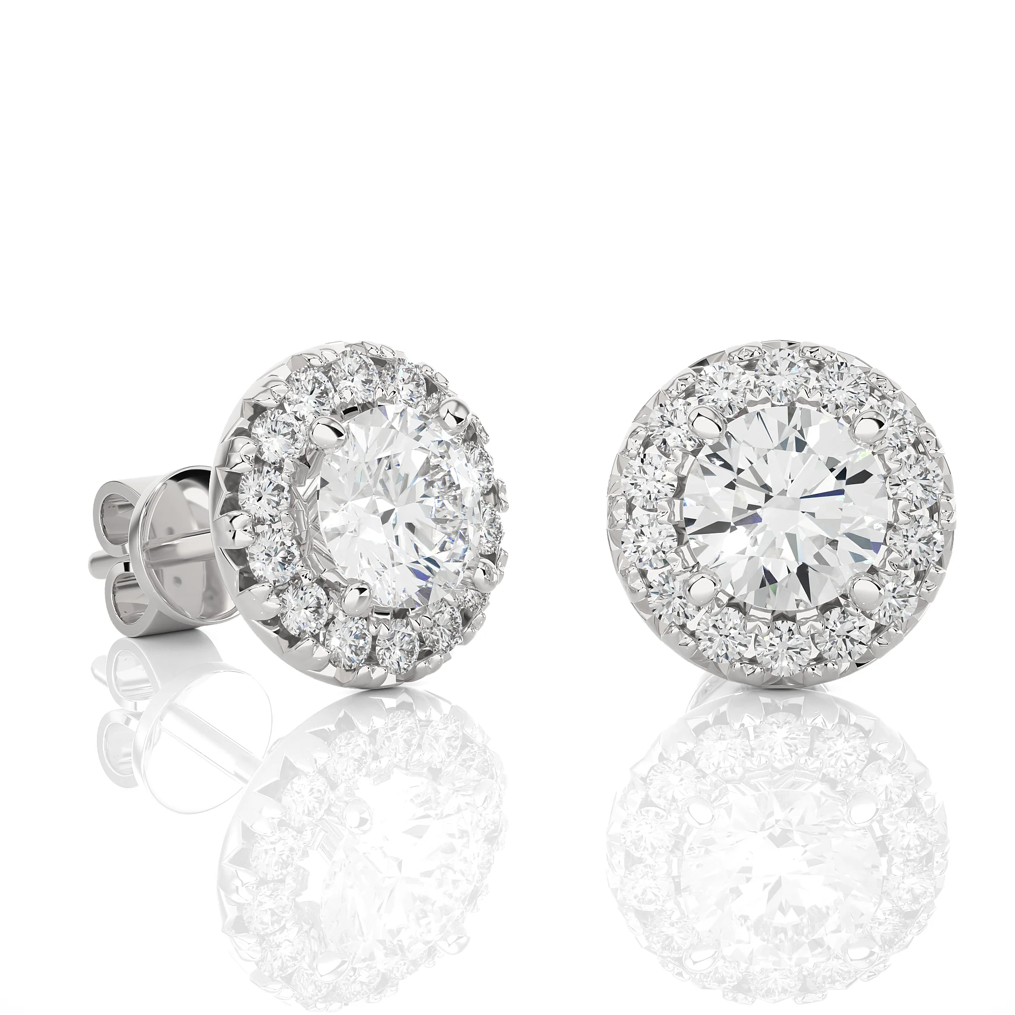 0.75 Carat Round Solitaire Diamond Halo Studs Earrings