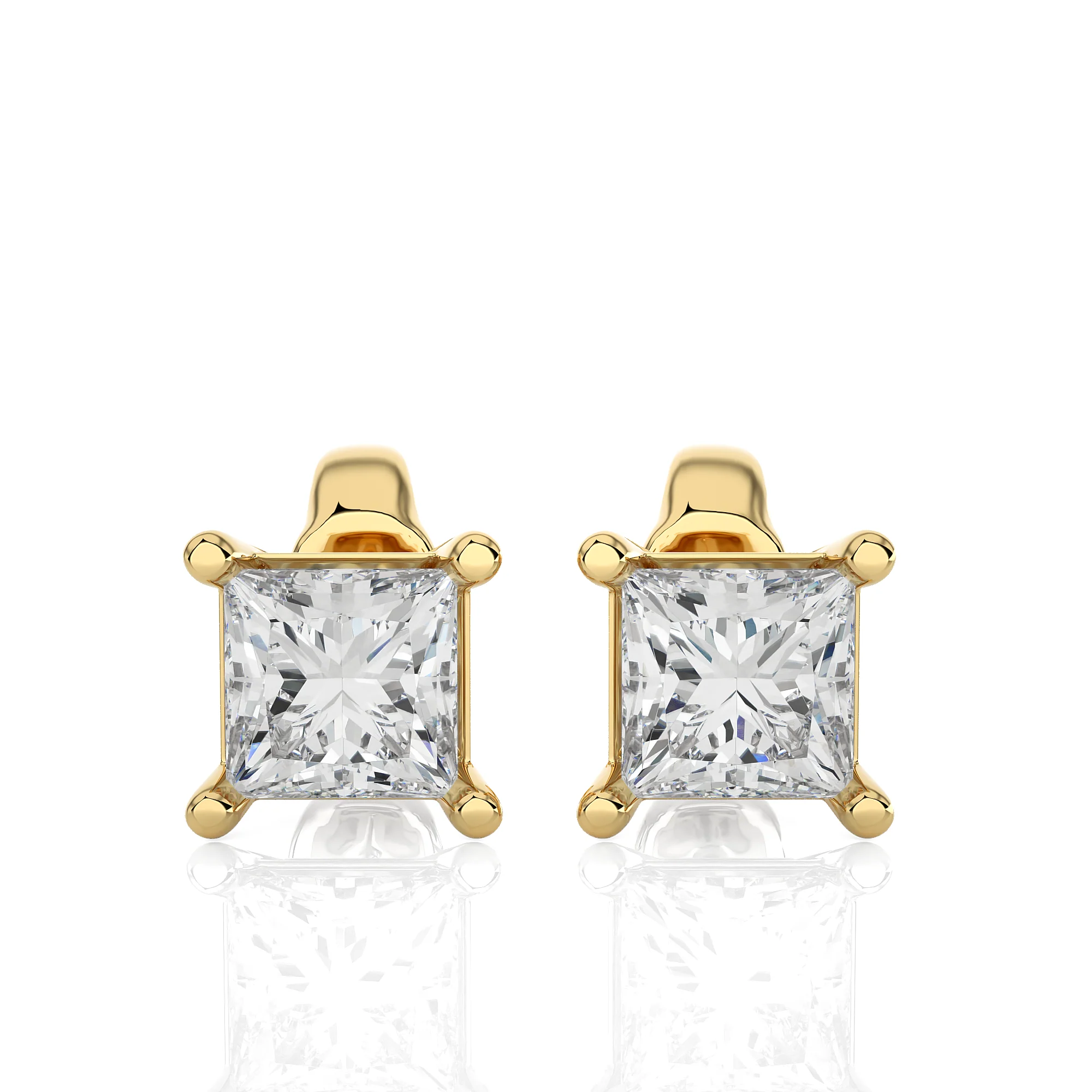 1.00 Carat Solitaire Princess Cut Sway Diamond Studs Earrings