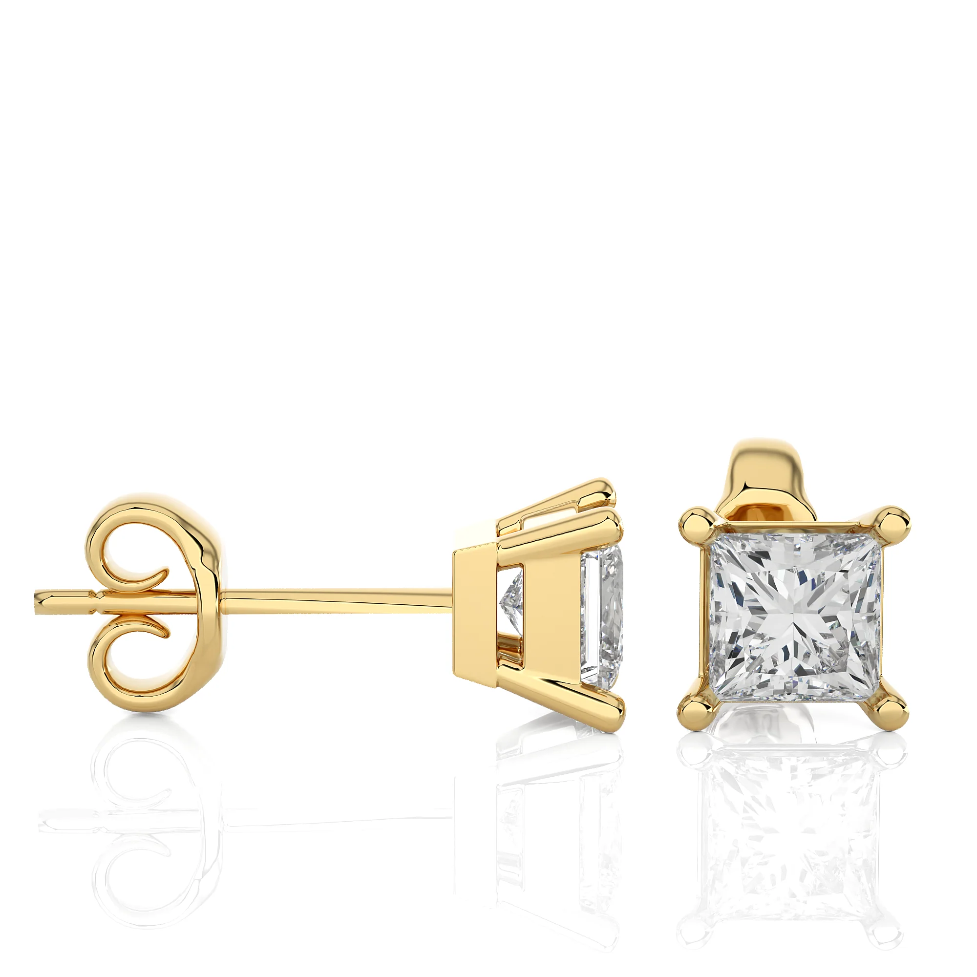 1.00 Carat Solitaire Princess Cut Sway Diamond Studs Earrings