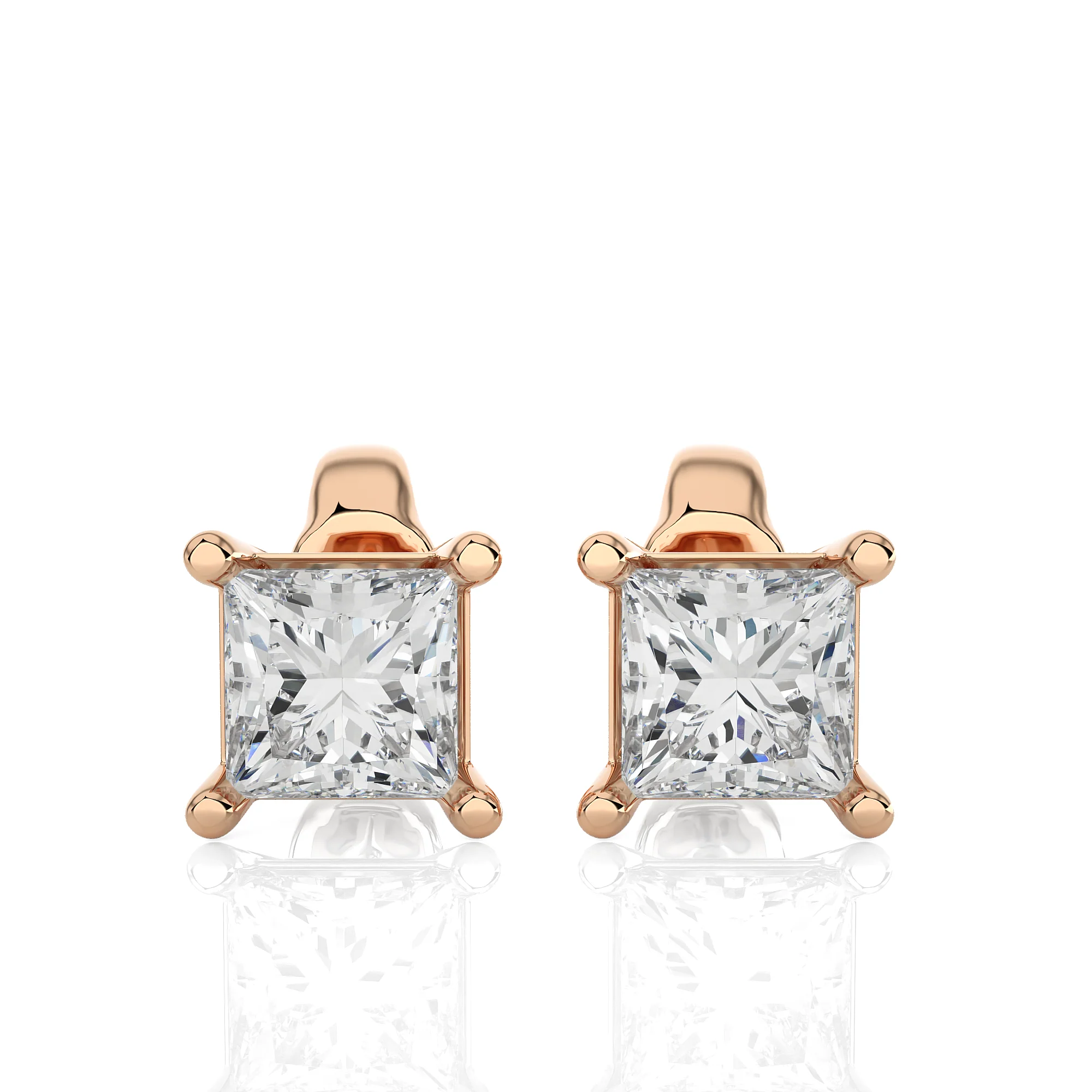 1.00 Carat Solitaire Princess Cut Sway Diamond Studs Earrings