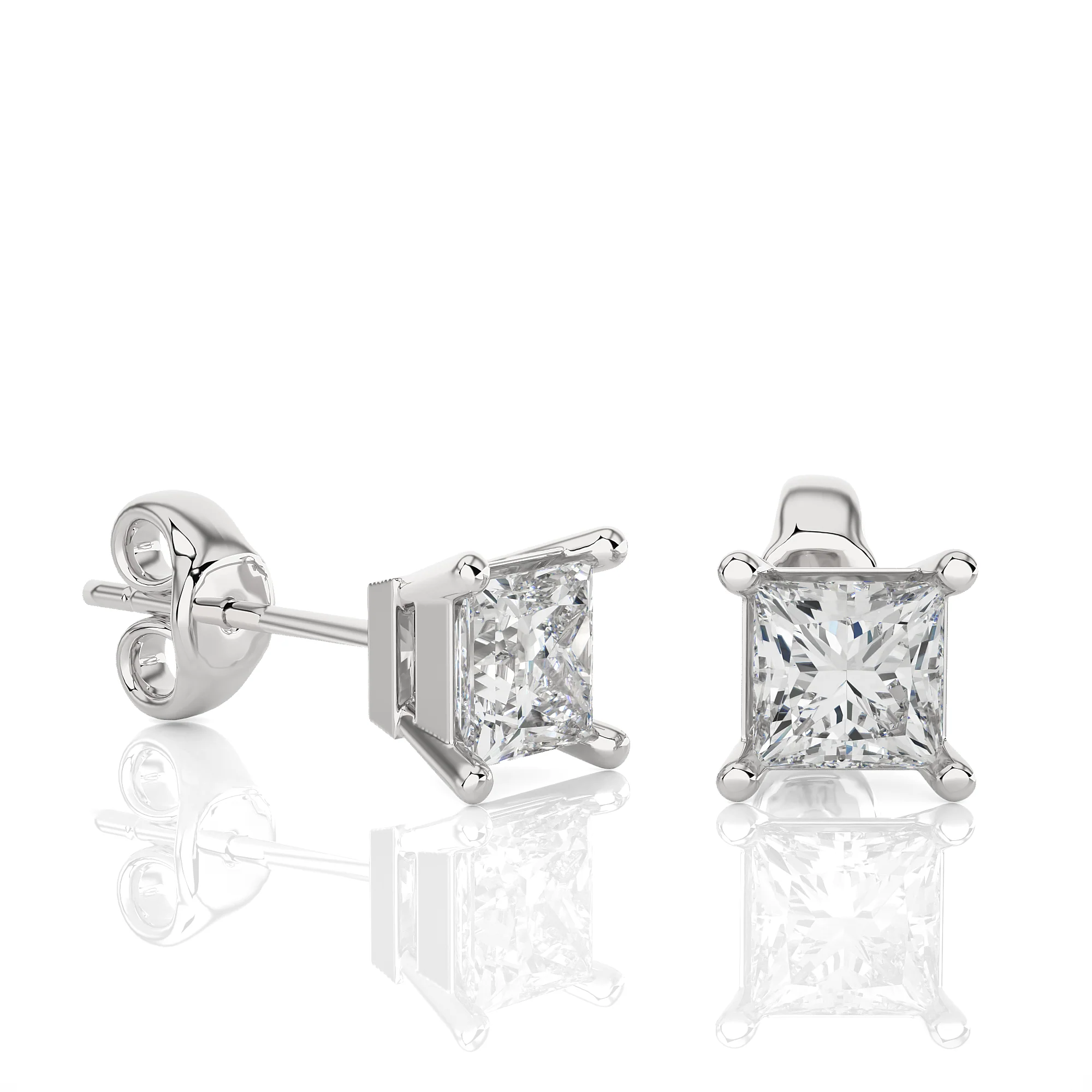 1.00 Carat Solitaire Princess Cut Sway Diamond Studs Earrings