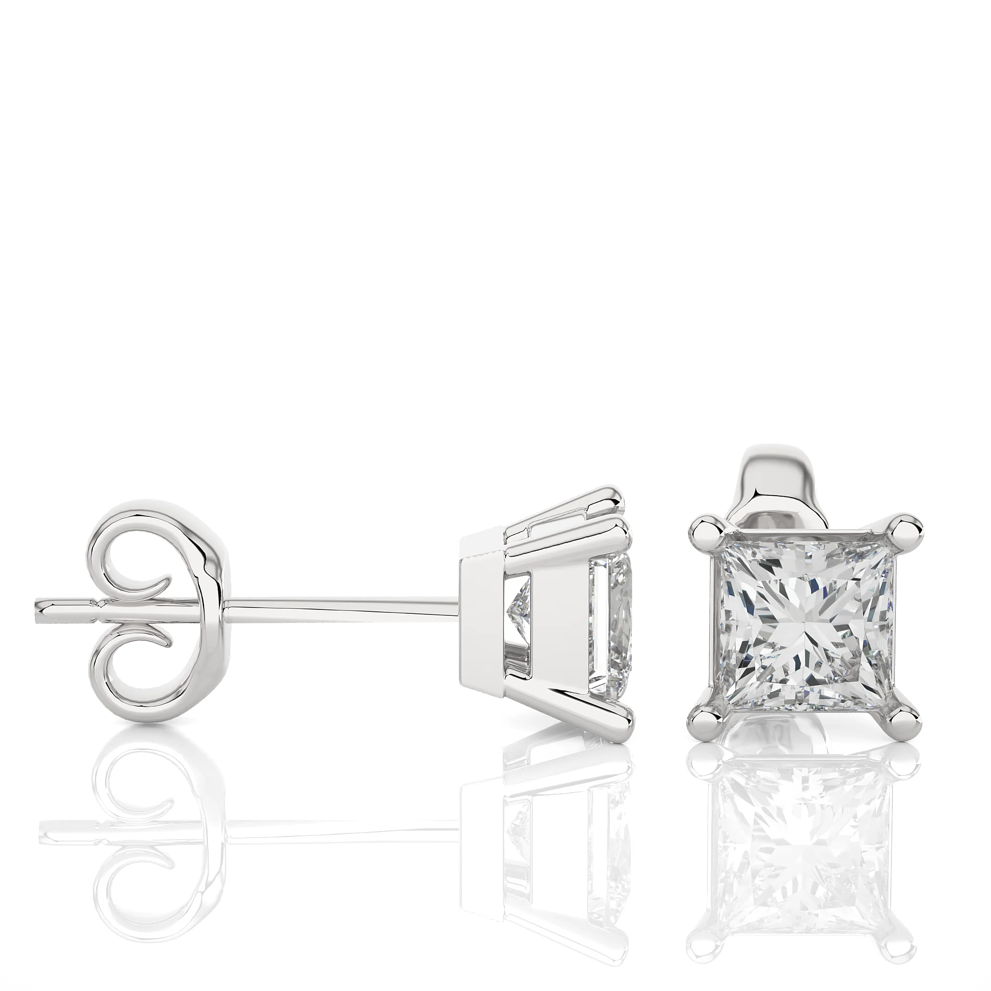 1.00 Carat Solitaire Princess Cut Sway Diamond Studs Earrings