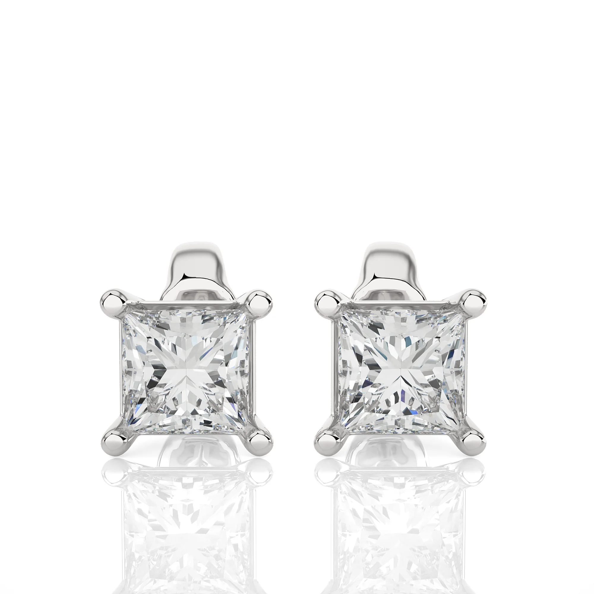 1.00 Carat Solitaire Princess Cut Sway Diamond Studs Earrings