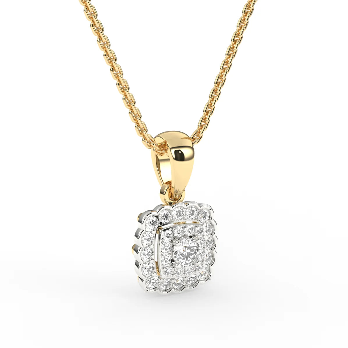 Square Shap Double Halo Pendant For Her