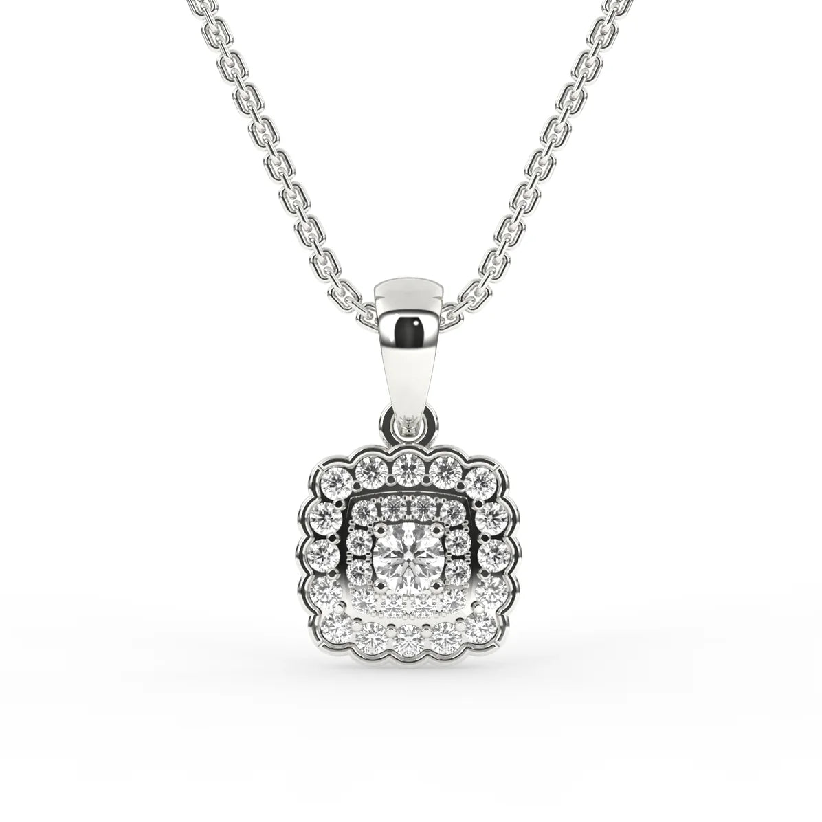 Square Shap Double Halo Pendant For Her