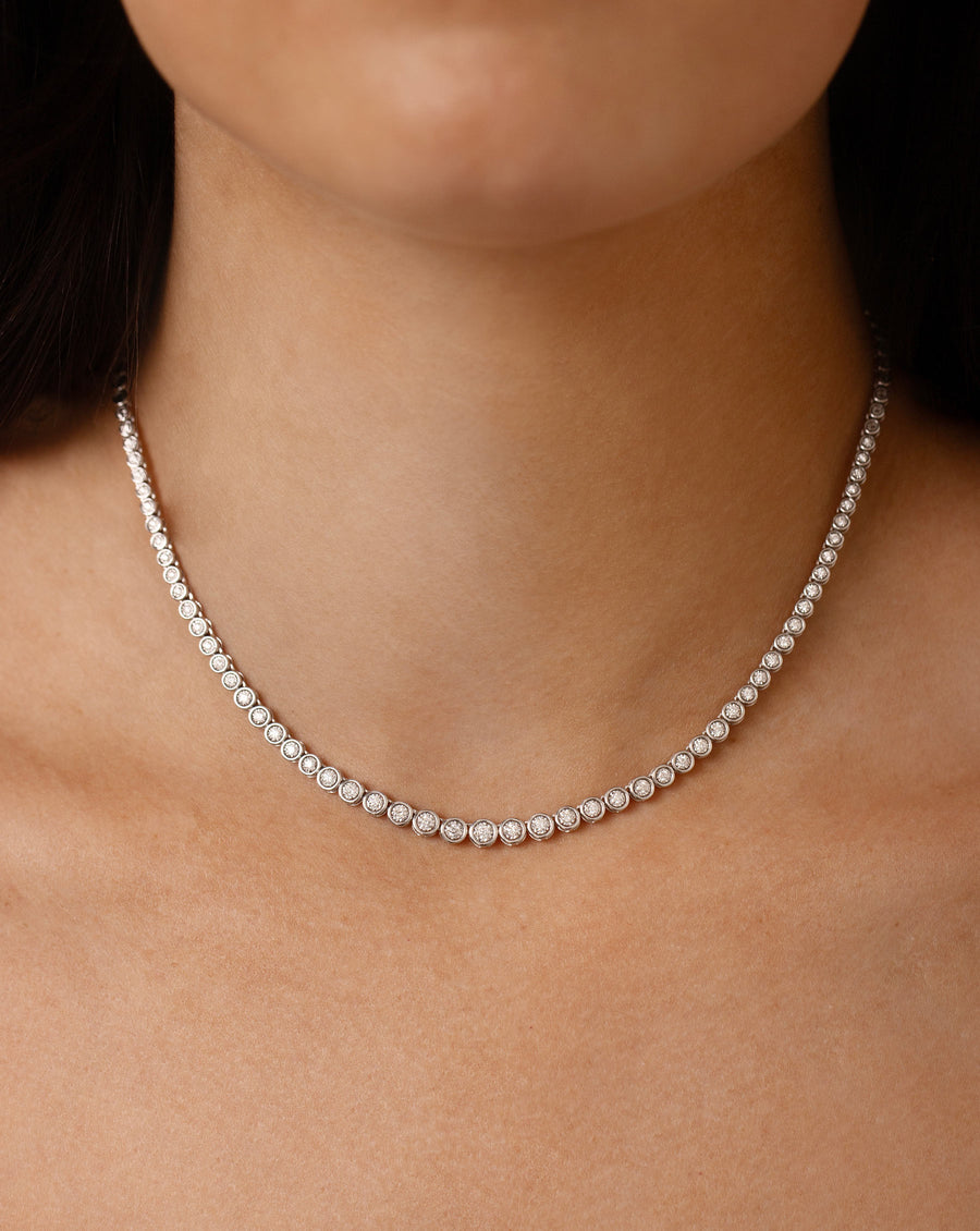 Graduated Bezel Diamond Tennis Necklace