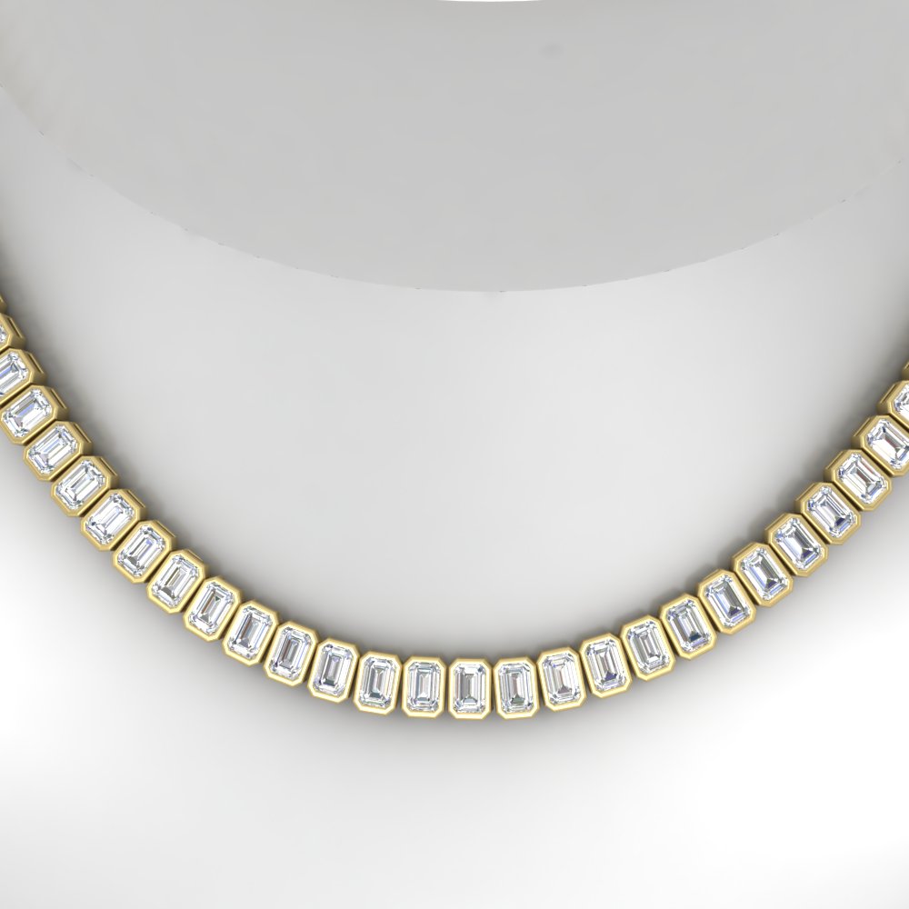 Luxury Tennis Bezel Set Emerald Cut Necklace