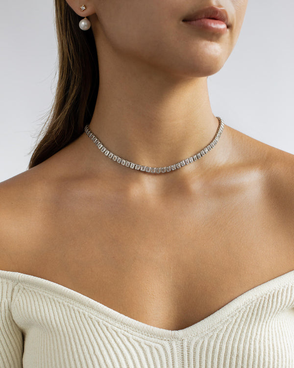 Luxury Tennis Bezel Set Emerald Cut Necklace