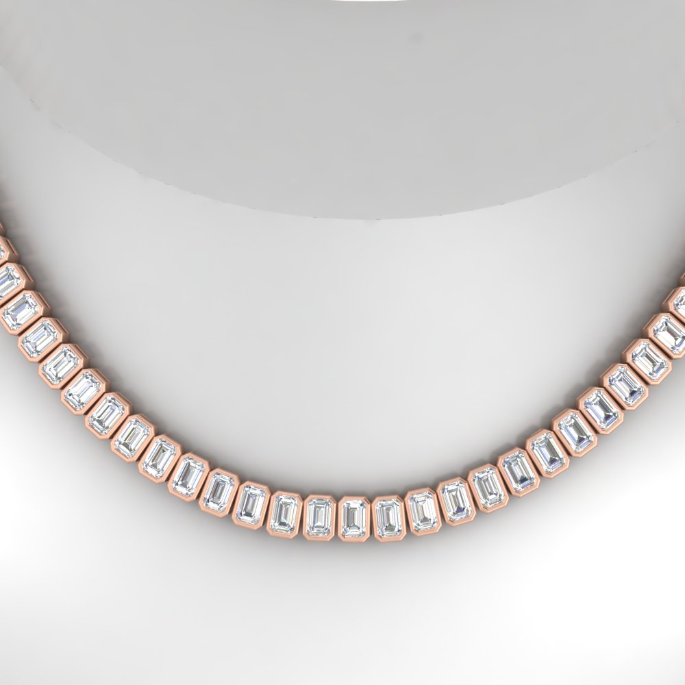 Luxury Tennis Bezel Set Emerald Cut Necklace