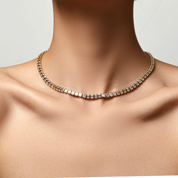 Luxury Tennis Bezel Set Emerald Cut Necklace