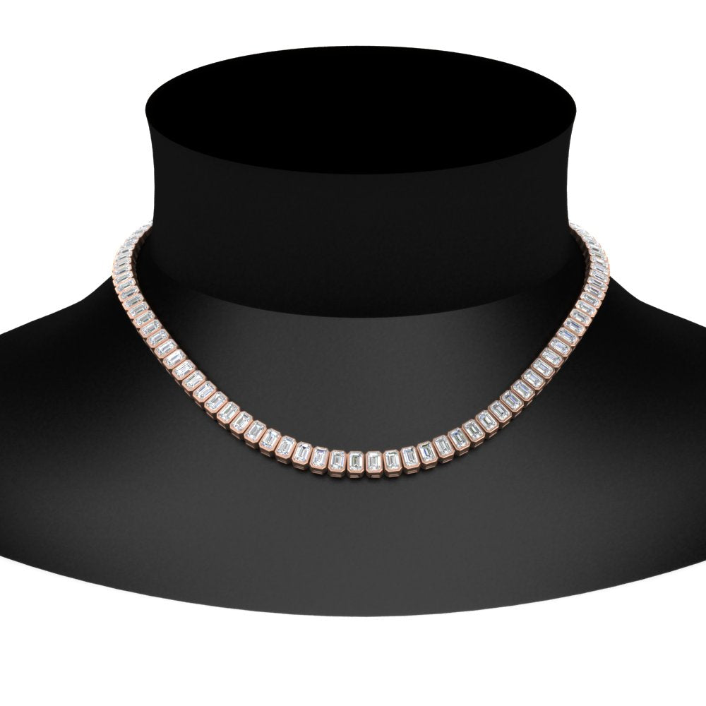 Luxury Tennis Bezel Set Emerald Cut Necklace