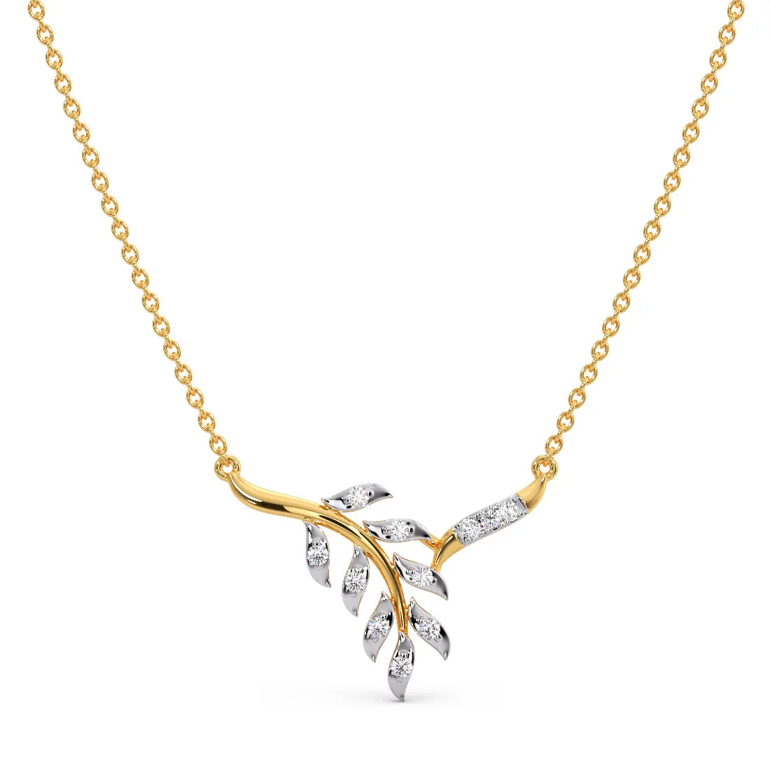 Leaf Wave Diamond Pendant Necklace