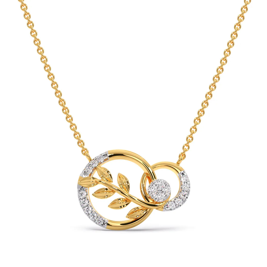 Double ring Curls Diamond Pendant Neck