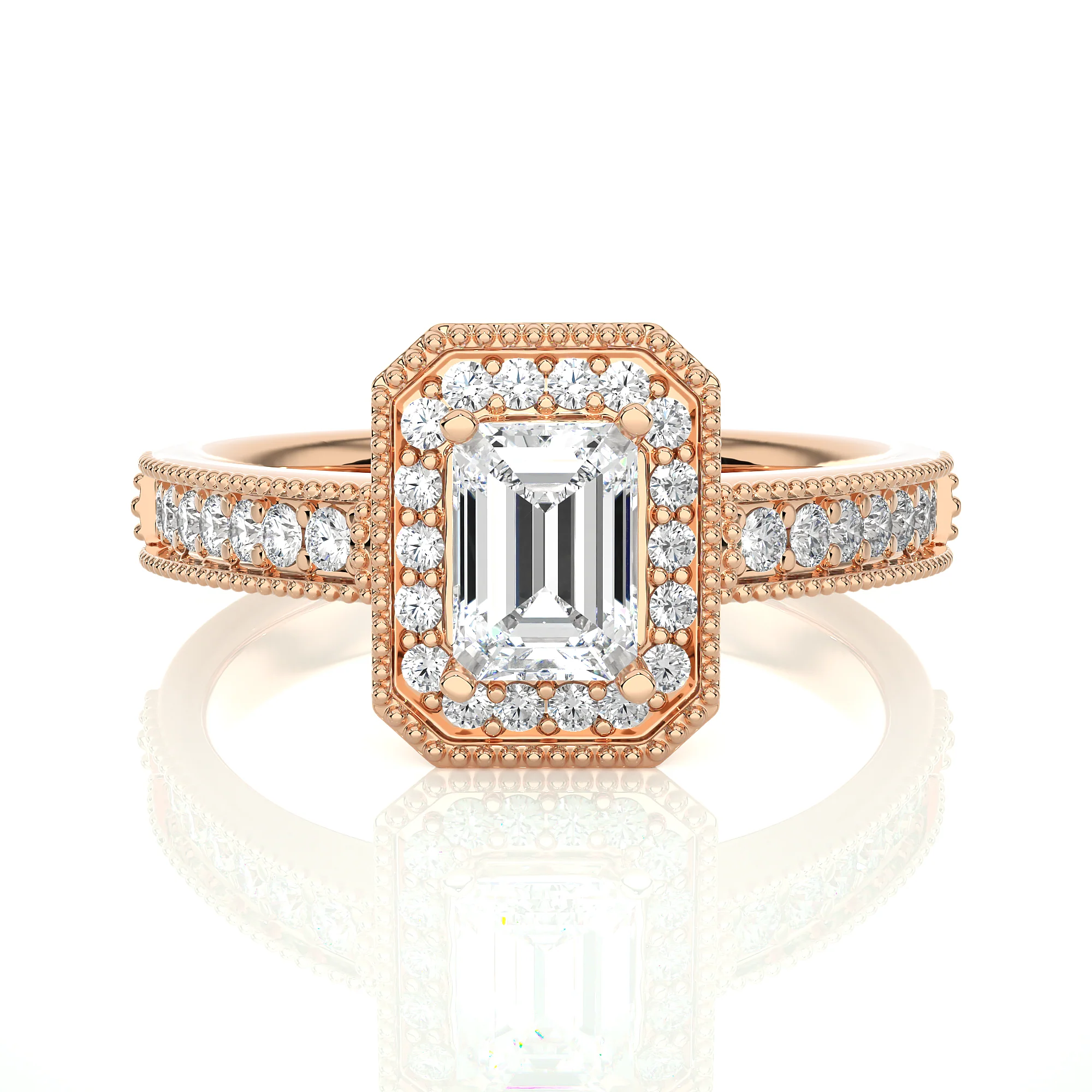 0.75 Carat Classic Emerald Cut Solitaire Halo Ring