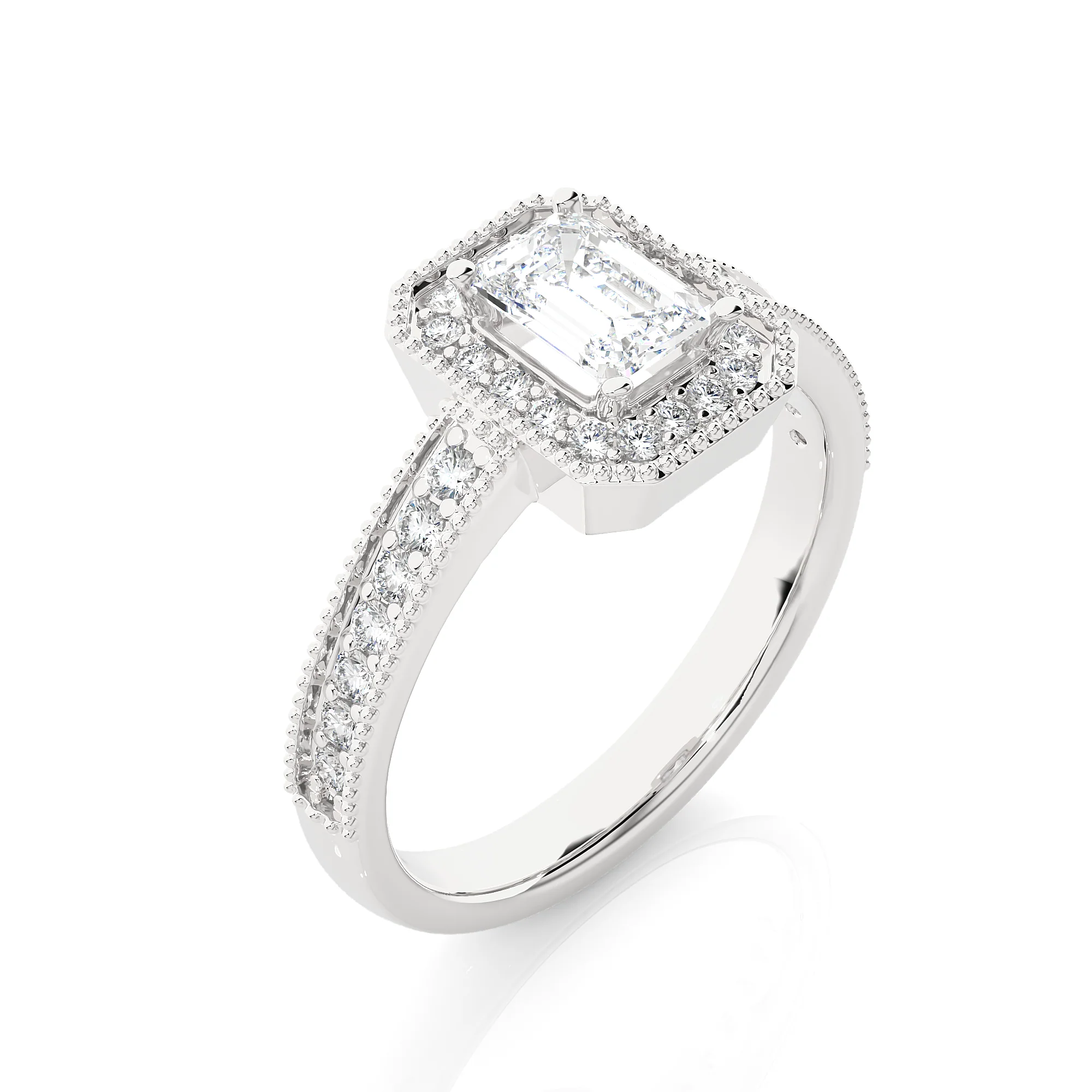 0.75 Carat Classic Emerald Cut Solitaire Halo Ring