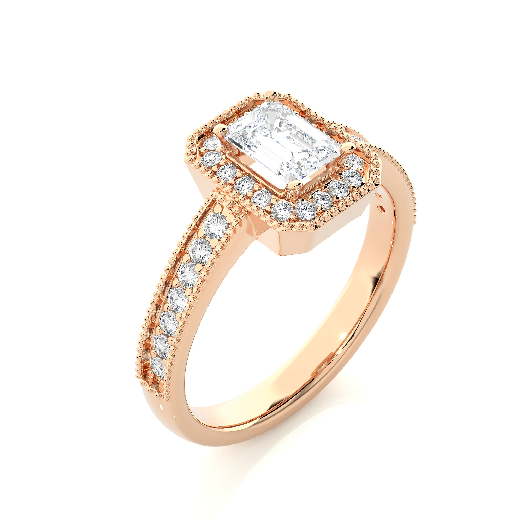 0.75 Carat Classic Emerald Cut Solitaire Halo Ring