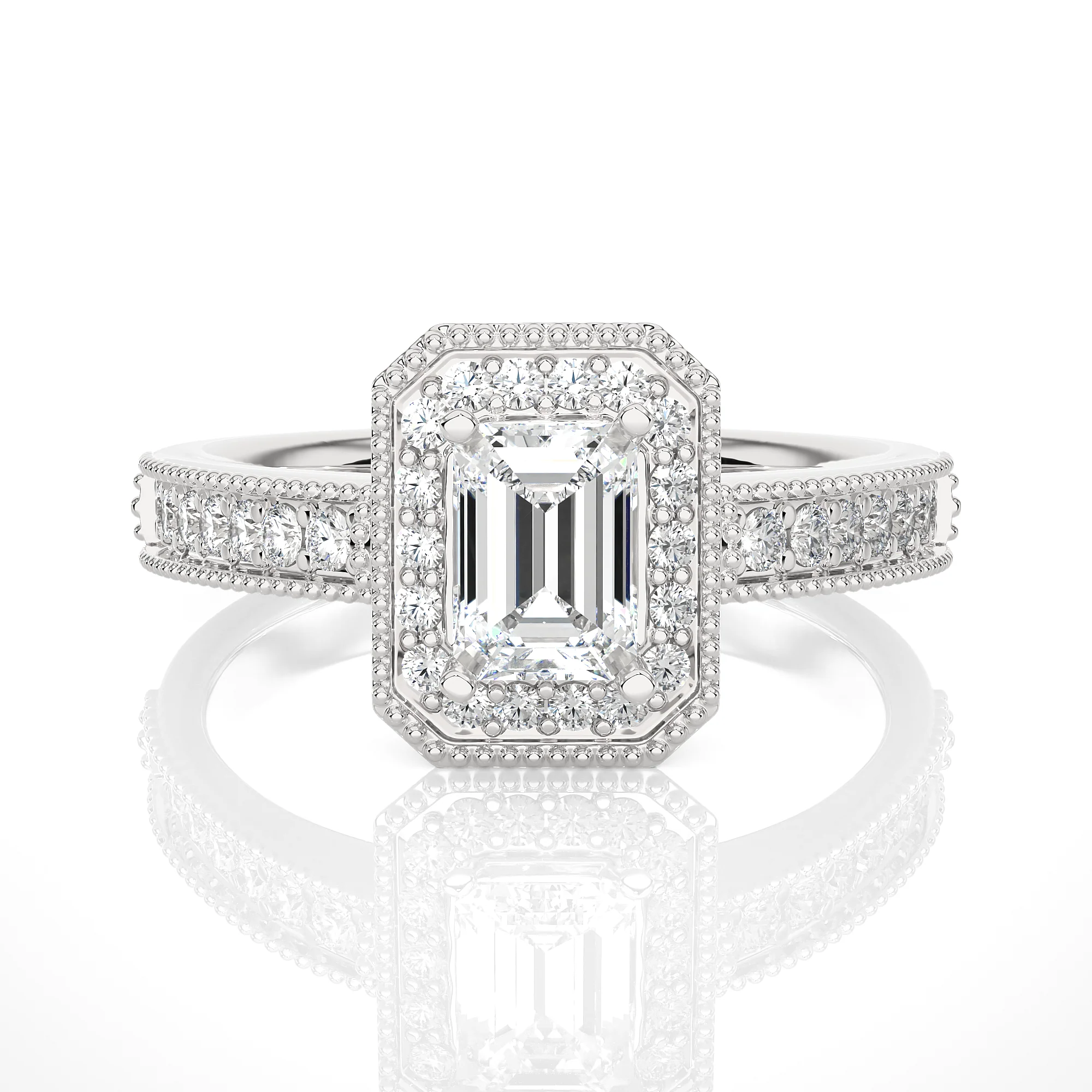 0.75 Carat Classic Emerald Cut Solitaire Halo Ring