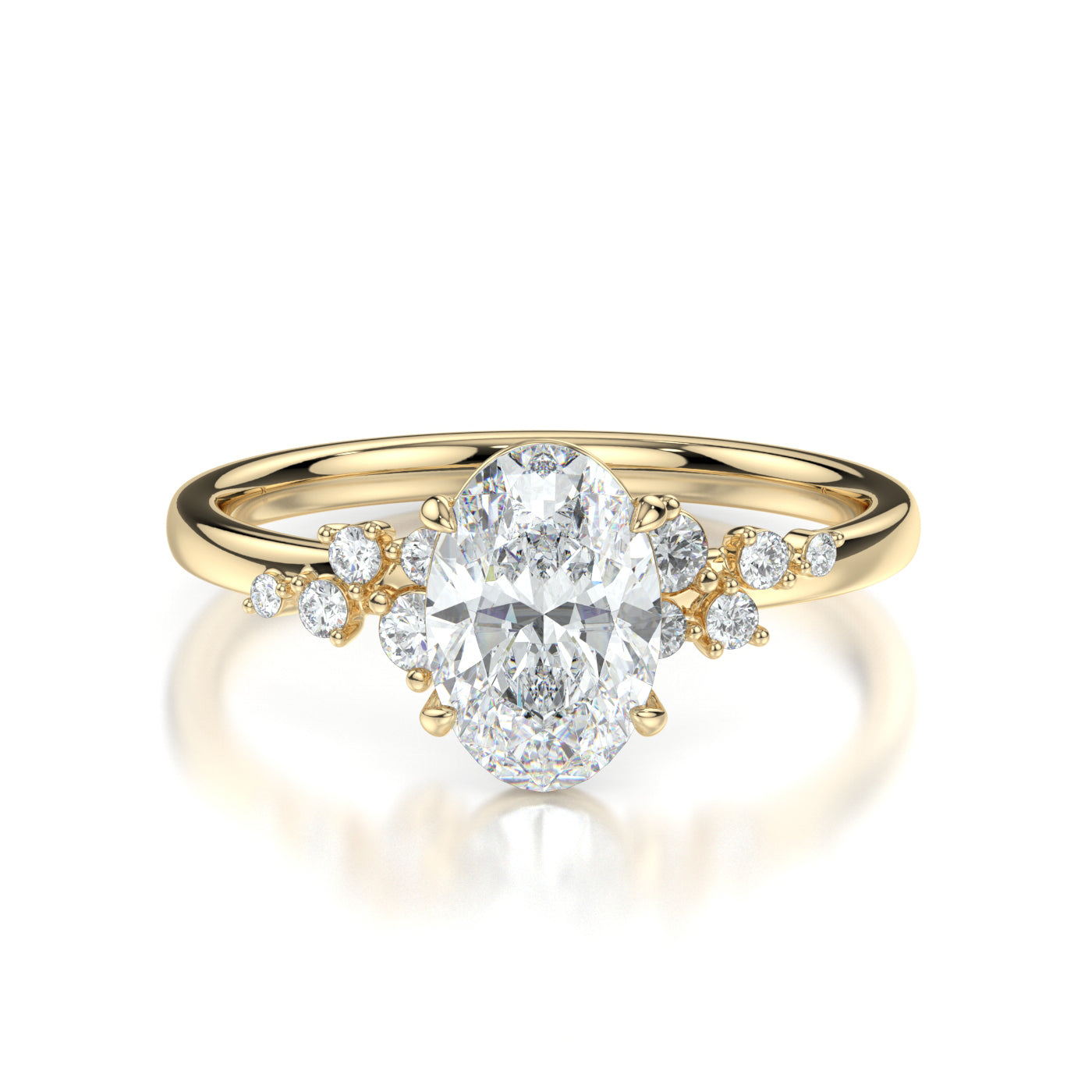 Oval Cluster 4 Claw Set Engagement Ring