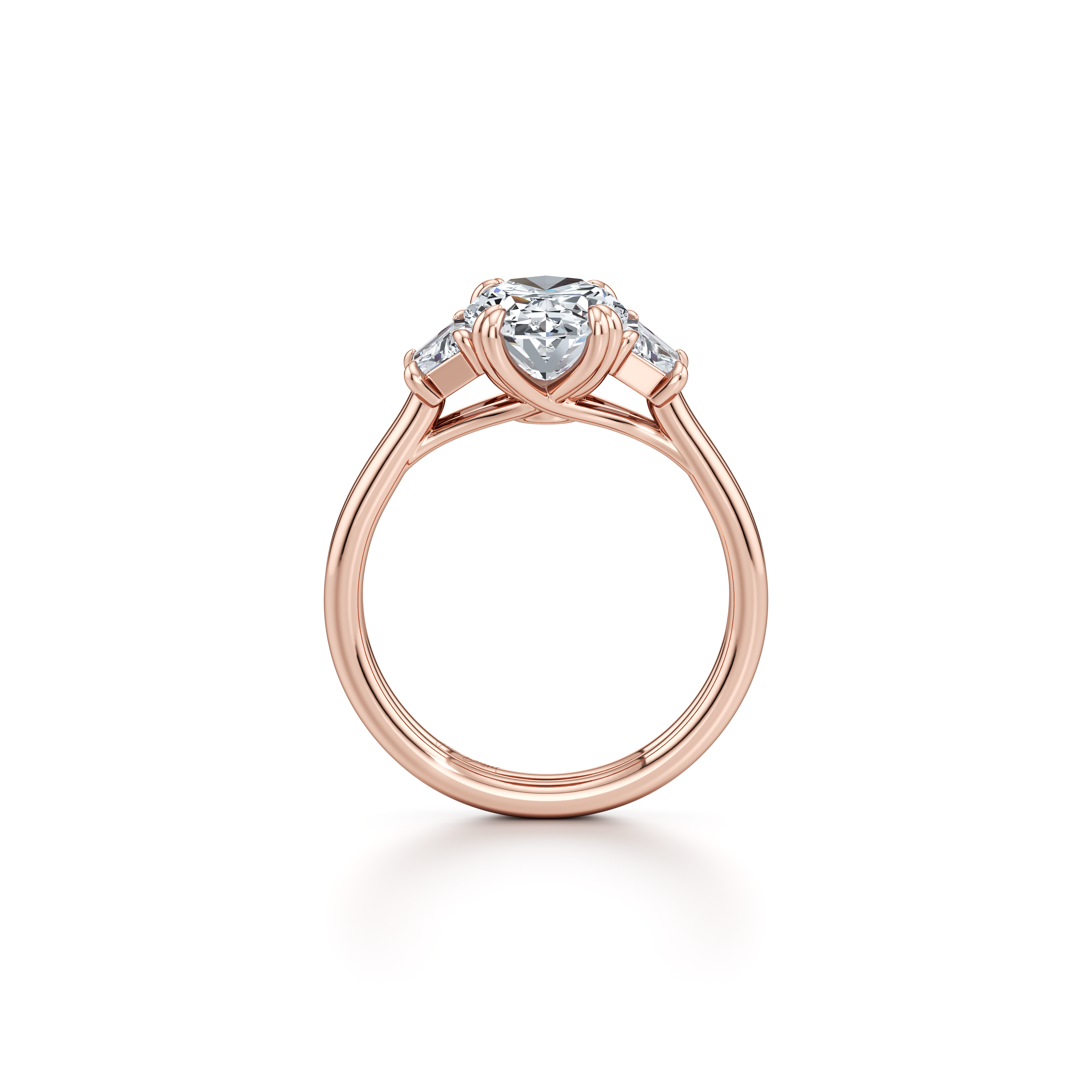 Ellen Oval & Trapezoid Three Stone dual bands Engagement Ring