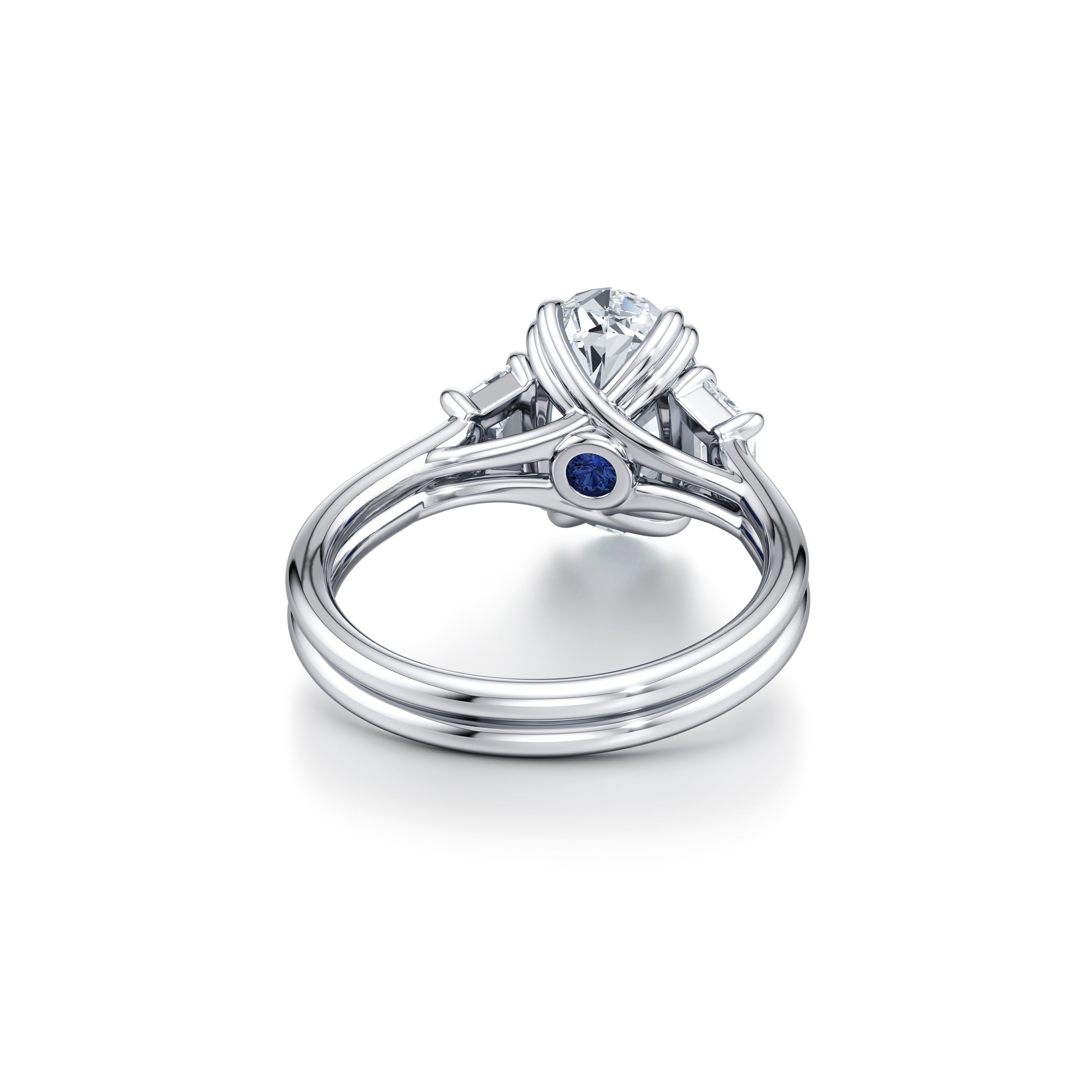 Ellen Oval & Trapezoid Three Stone dual bands Engagement Ring