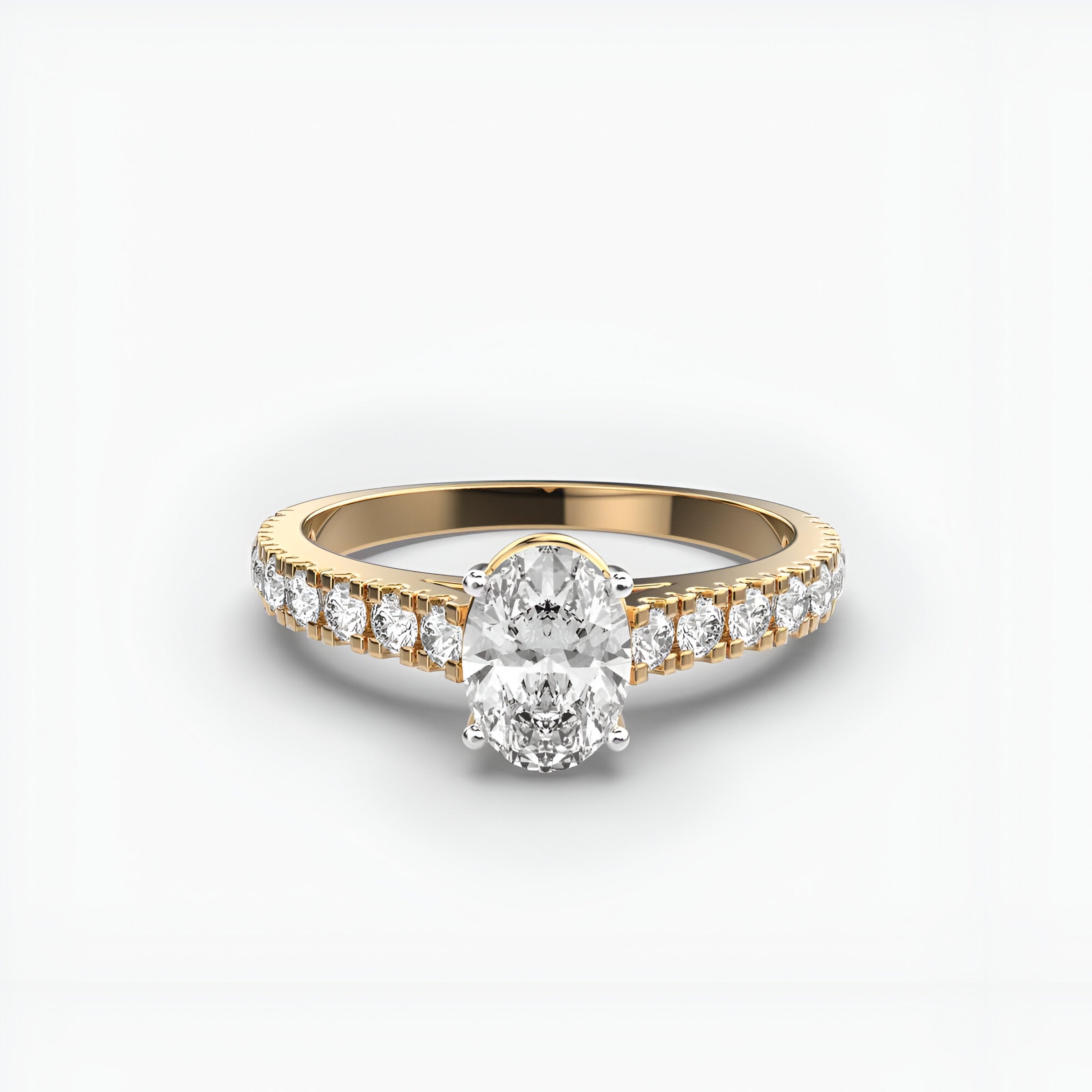 43 Cent Oval Solitaire with Diamond Band Ring