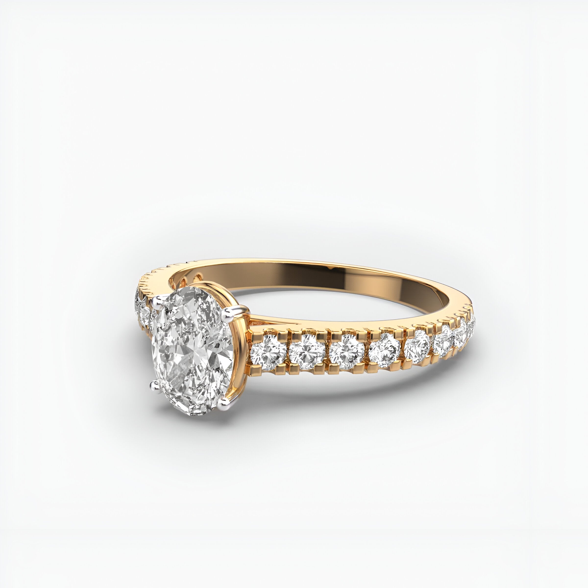 43 Cent Oval Solitaire with Diamond Band Ring