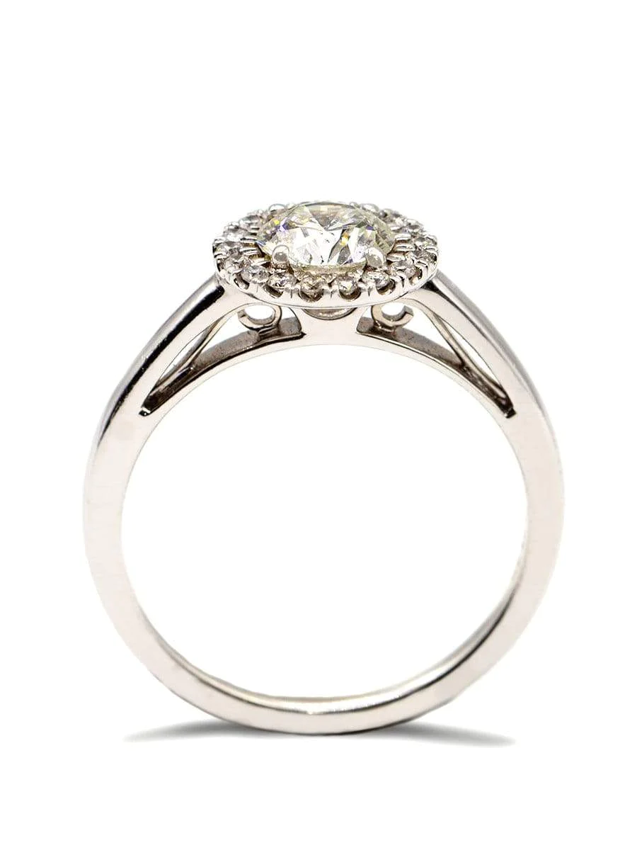 Round Halo Solitaire White Gold Ring