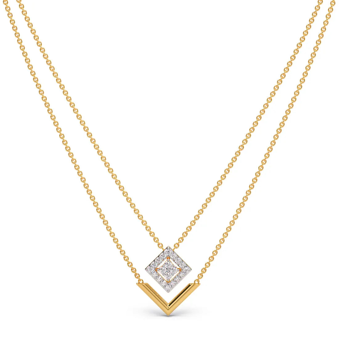 Square 2 Layered Diamond Pendant & Necklace