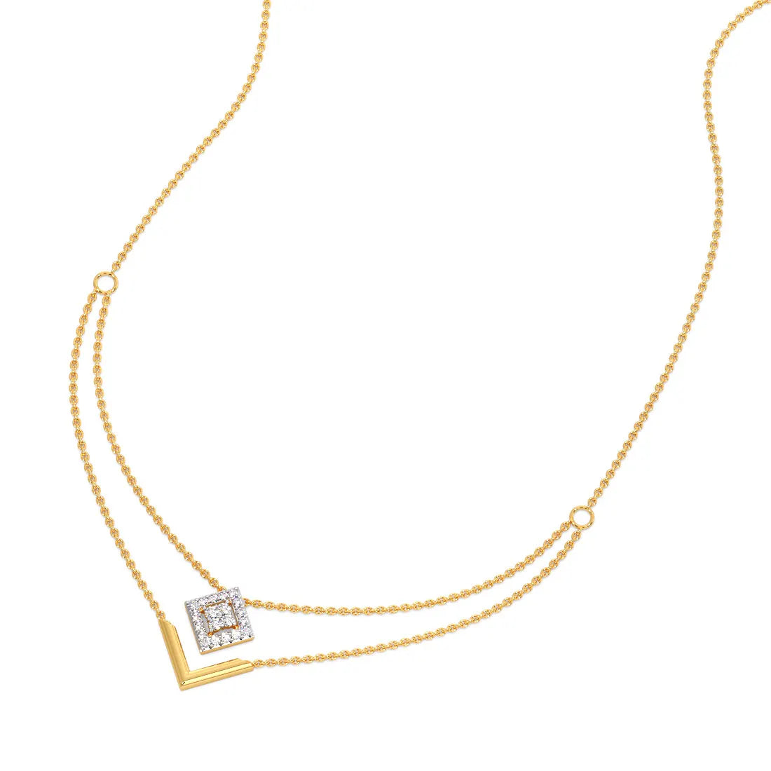 Square 2 Layered Diamond Pendant & Necklace